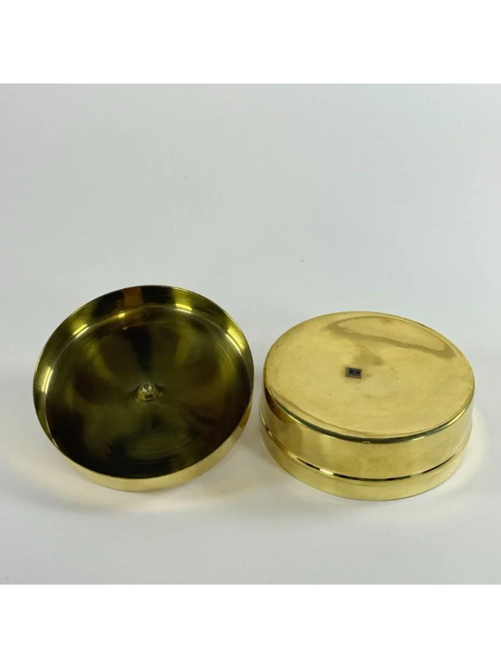 Vintage Brass Trinket Box Round Gold Tone Vanity Made in Italy